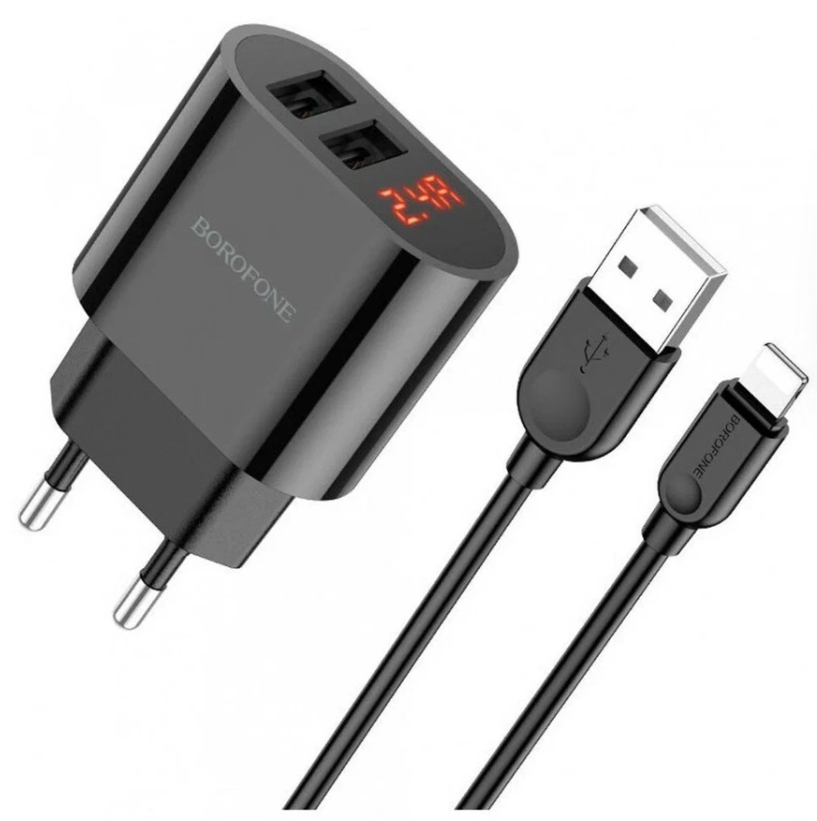 Зарядка для Айфон с кабелем Lightning (на Айфон) /2 выхода USB 2.4A